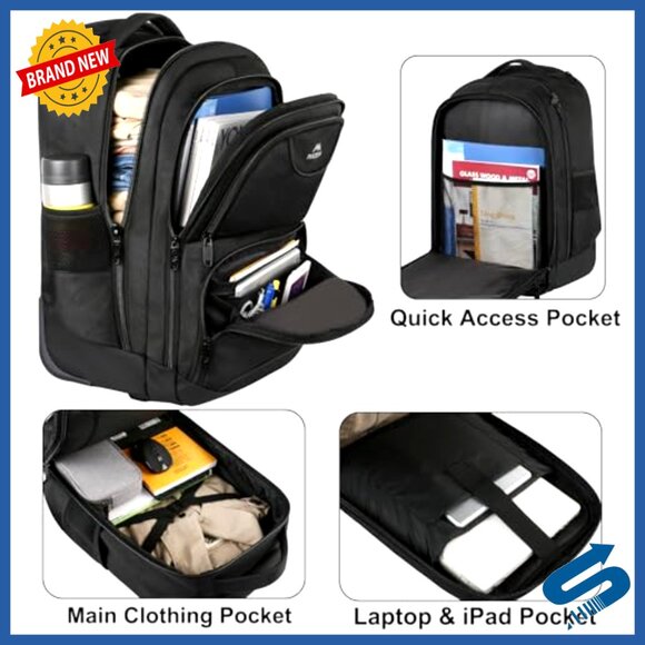 Wheeled Laptop Backpack Travel Business Carry On Trolley Suitcase Minimal - Picture 2 of 6